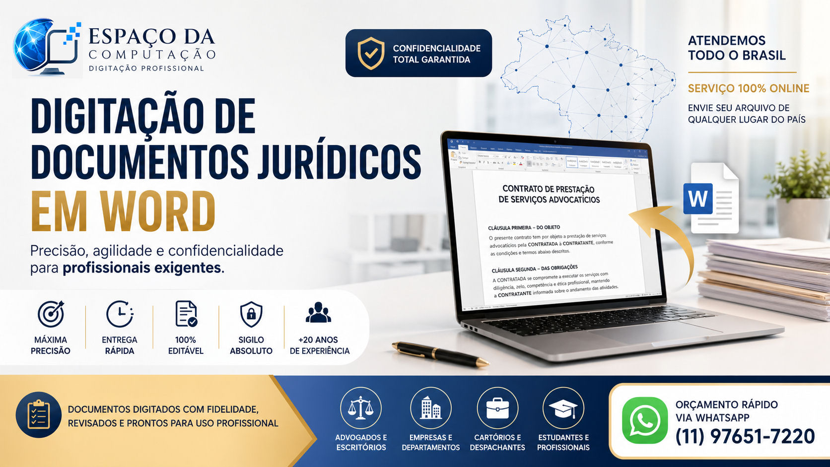 Serviço de digitação de documentos jurídicos em Word editável com atendimento online em todo o Brasil